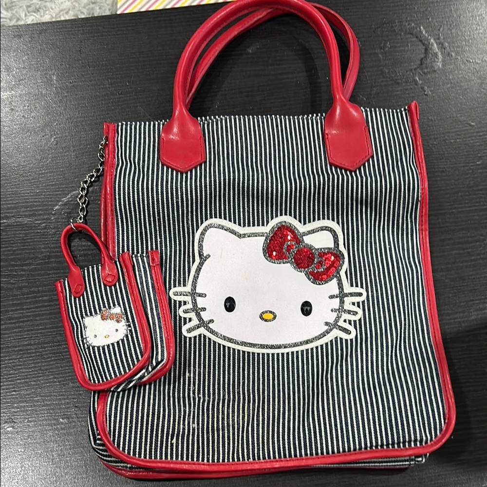 Hello Kitty Striped Tote Bag - Red and Black